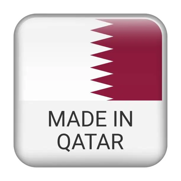 Vector illustration of Made in Qatar badge vector. Sticker with stars and national flag. Sign isolated on white background.