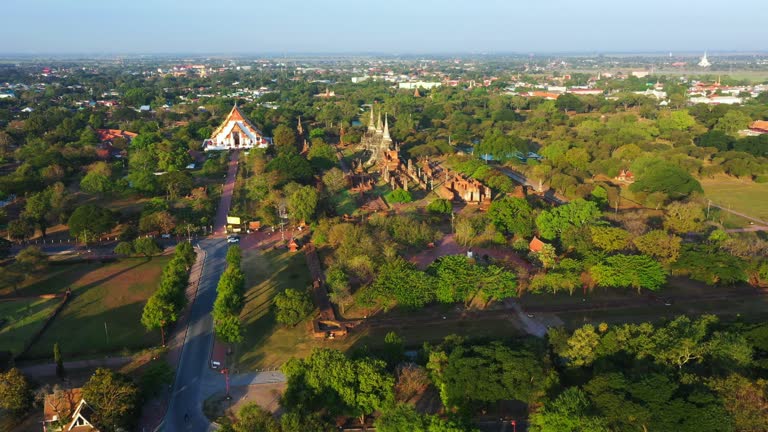 Aerial view of temples in the province of Ayutthaya Ayutthaya Historical Park Thailand