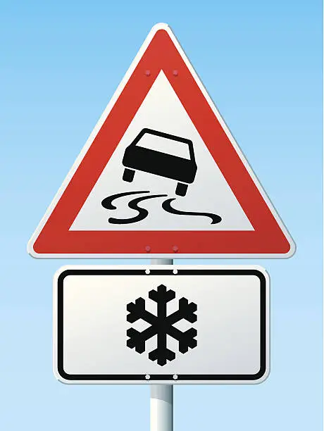 Vector illustration of Slippery Road Risk Of Ice German Warning Sign