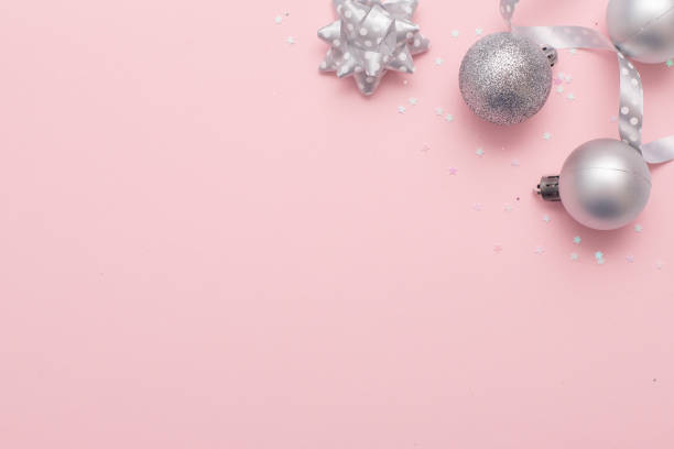 istock Christmas composition christmas silver tree toys at the pink background. 1805858157