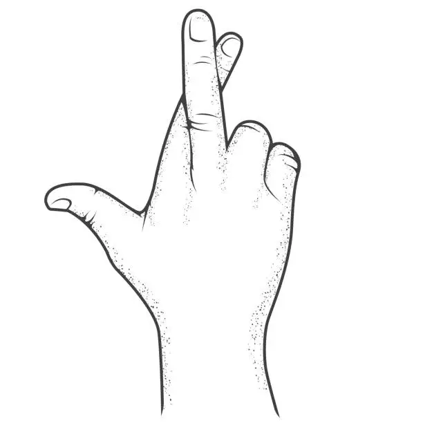 Vector illustration of Crossed fingers hand gesture, good luck and hope symbol, fake promise sign or swindle, vector