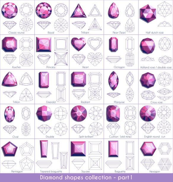 ilustraciones, imágenes clip art, dibujos animados e iconos de stock de diamond formas collection-parte 1 - gem jewelry symbol shape