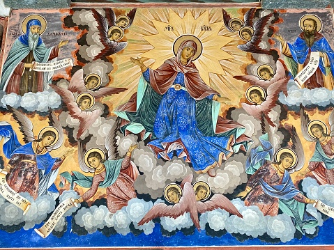 Genova - The fresco of Coronation of Virgin Mary in the church Chiesa di Francesco da Paola by Giuseppe Isola (18. cent.).