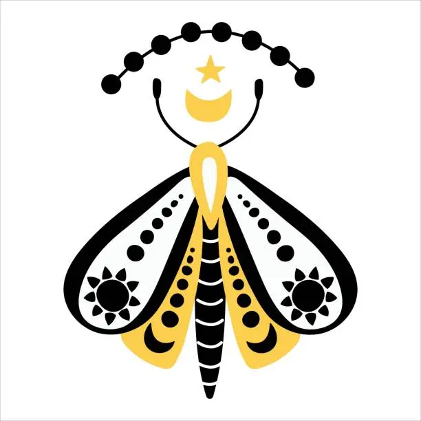 Vector illustration of Mystical Butterfly. Boho crystal clipart