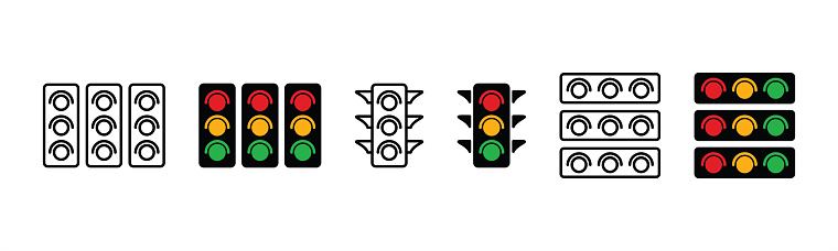 Traffic light icon set. Race lights icons. Vector illustration