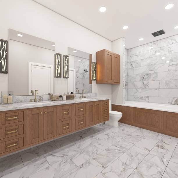 Guest Bathroom 3D Render - Big Modern Guest Bath guest bathroom stock pictures, royalty-free photos & images