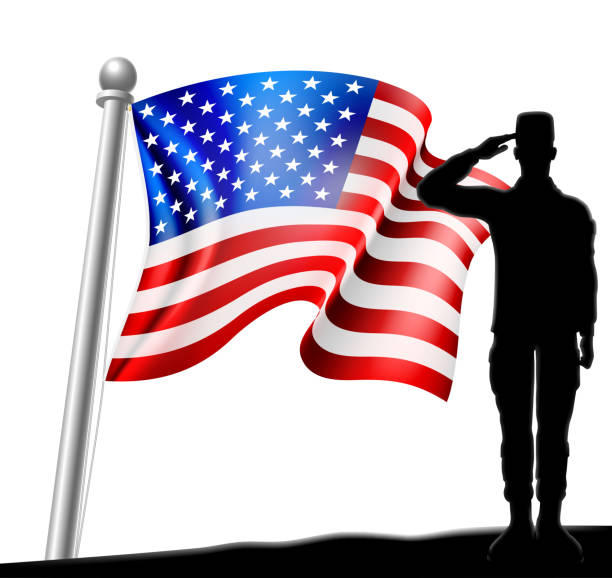 istock Saluting Soldier Patriotic American Flag Design 1805906330