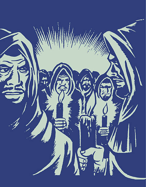 men in robes holding candles - memorial vigil candlelight candle memorial service stock illustrations