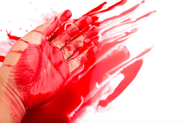 istock Halloween concept : Hand in blood on a white background 180594334