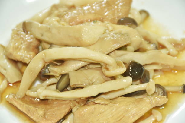 istock stir fried shimeji mushroom with chicken breast in soy sauce 1805965337