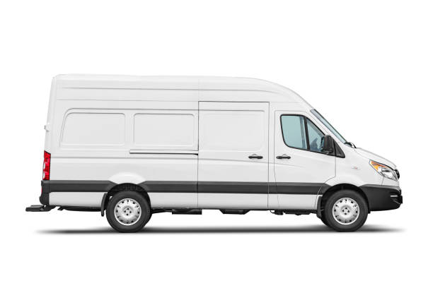istock Delivery van side view isolated on a white. Side view of a modern blank cargo minibus. 1805971375