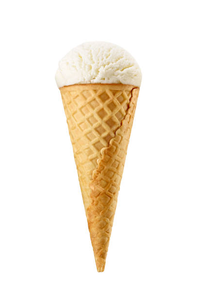 istock Vanilla ice cream in a sugar crispy waffle cone isolated on white. 1805971987