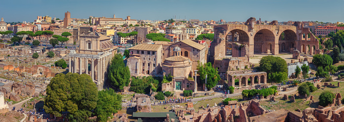 Ruins of the roman Forum from the Palatine Hill in Rome, Italy