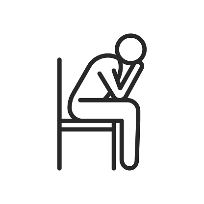Existential Crisis Icon. Vector Outline Editable Isolated Sign of a Person Sitting Thoughtfully on a Chair, Symbolizing the Deep Contemplation and Questioning Associated with an Existential Crisis.