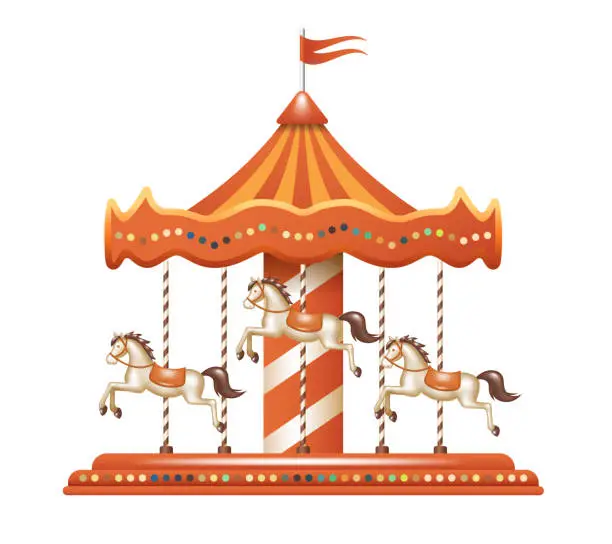 Vector illustration of Carousel. Merry go round. Vector clipart isolated on white background.