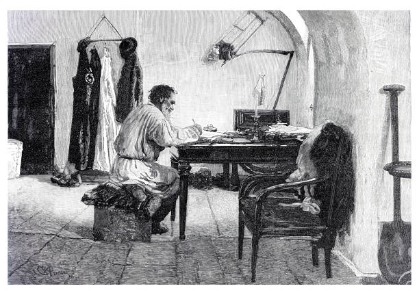 Leo Tolstoi in his working room 1892 Leo Tolstoi in his working room
Count Lev Nikolayevich Tolstoy ( 1828 – 1910 ), usually referred to in English as Leo Tolstoy, was a Russian writer regarded as one of the greatest authors of all time.
Original edition from my own archives
Source : Ilustracion Artistica 1892
after Repin leo tolstoy stock illustrations