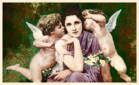 Two cherub love Angels speaking to beautiful woman
Original edition from my own archives
Source : Ilustracion Artistica 1892