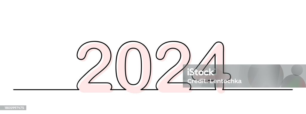 2024 Number Script 2024 Numbers One Line Art New Year Lineart Black Line Vector ...