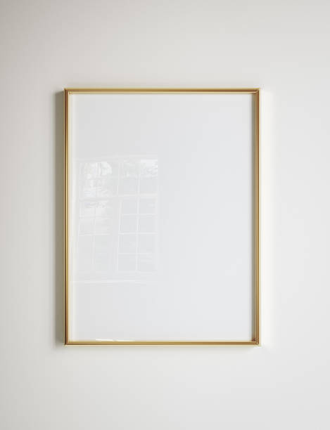 istock Golden poster frame mockup close up 1805998835