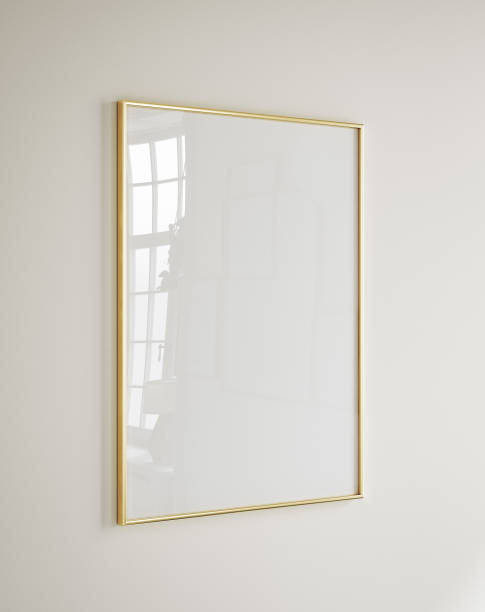 istock Golden poster frame mockup close up 1805998836