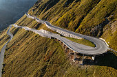 Aerial view of Furka Pass road, Switzerland.
