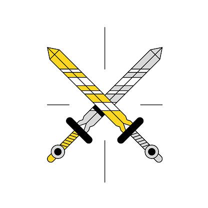 2 swords in gray and yellow. Vector illustration of letter 