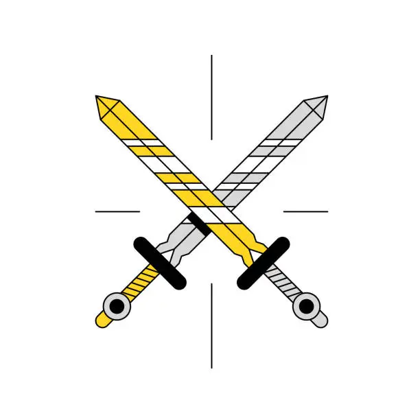 Vector illustration of 2 swords in gray and yellow. Vector illustration of letter 