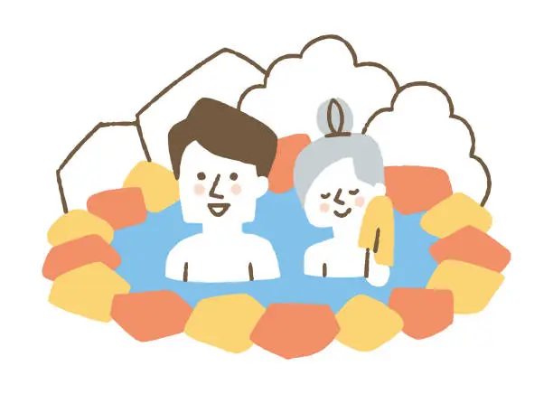 Vector illustration of A couple coming on a trip to a hot spring _color