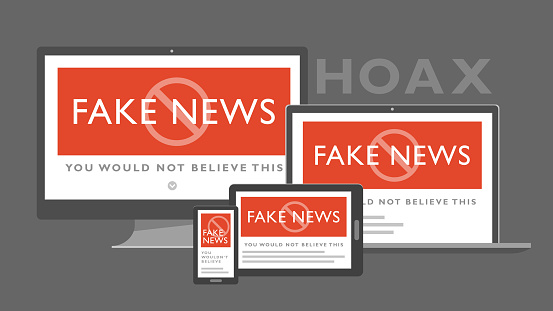 Fake news on multiple gadget. Isolated Vector Illustration