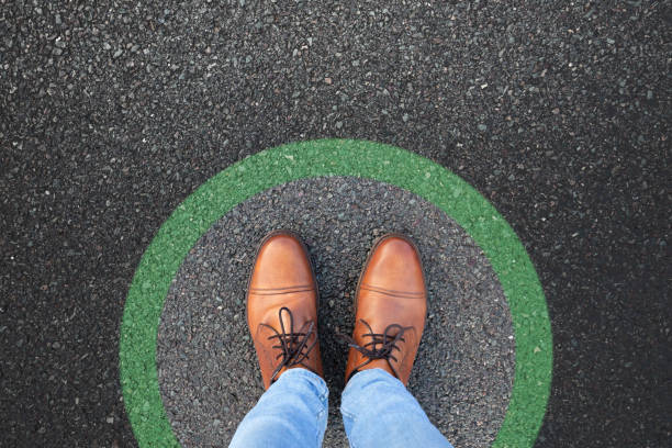 istock Comfort zone concept. Feet standing inside comfort zone circle. 1806014015