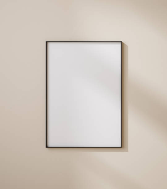 istock Mockup poster frame close up on wall painted pastel beige color 1806025529