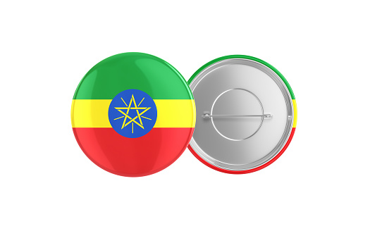 3d Render Ethiopia Flag Badge Pin Mocap, Front Back Clipping Path, It can be used for concepts such as Policy, Presentation, Election.