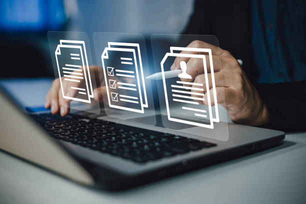 istock E-document management with e-signing. Electronic signature and paperless smart office technology for work flow concept. 1806027789