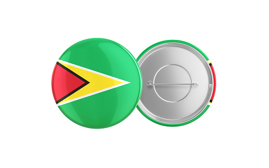 Flag of guyana. Round icon with white frame.3D illustration
