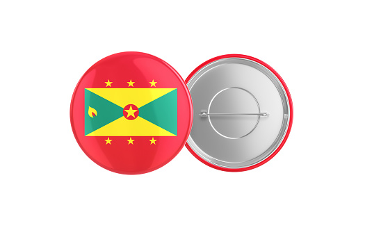 3d Render Grenada Flag Badge Pin Mocap, Front Back Clipping Path, It can be used for concepts such as Policy, Presentation, Election.