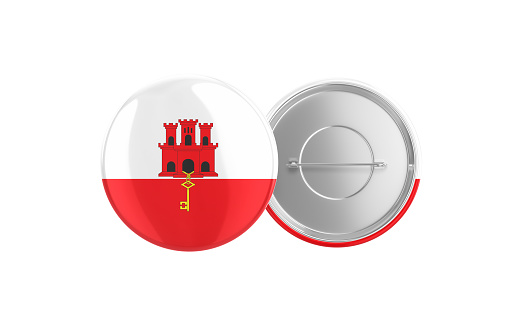 3d Render Gibraltar Flag Badge Pin Mocap, Front Back Clipping Path, It can be used for concepts such as Policy, Presentation, Election.