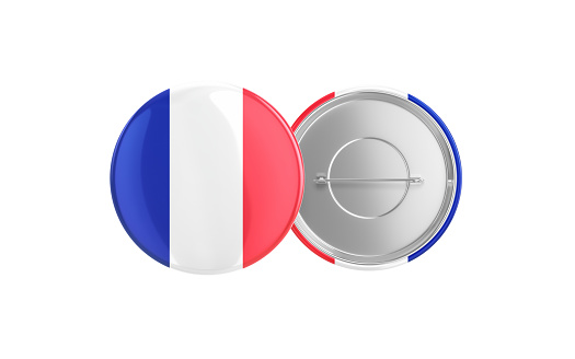 3d Render France Flag Badge Pin Mocap, Front Back Clipping Path, It can be used for concepts such as Policy, Presentation, Election.