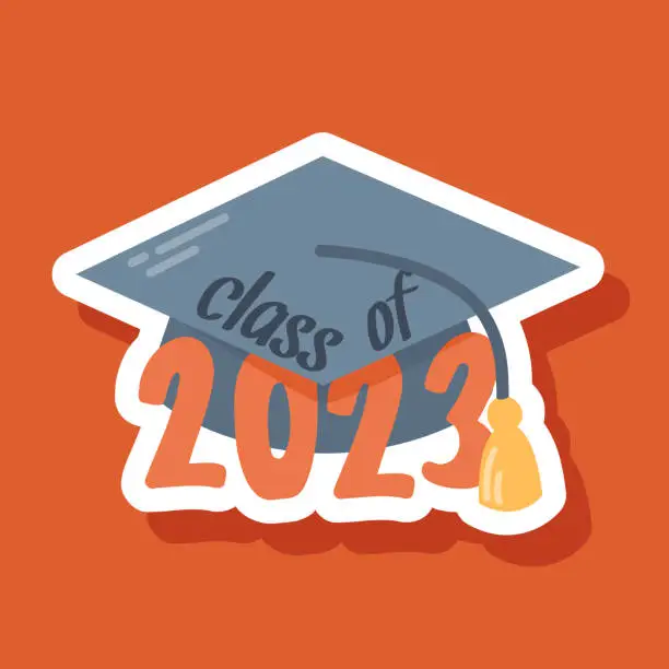 Vector illustration of Graduation cap hat sticker