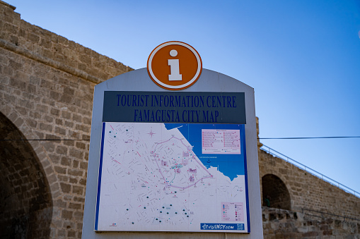 Tourist map of the city of Famagusta. Famagusta (Gazimagusa), Northern Cyprus - November 8 2023.