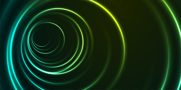 Bright blue green neon glowing shiny tunnel abstract background. Vector futuristic design