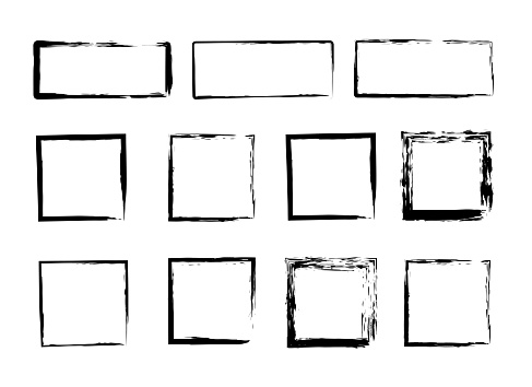 Grunge squares, frames set. Blank shapes for Banners, Insignias , Logos, Icons, Labels. Vector distress textures.