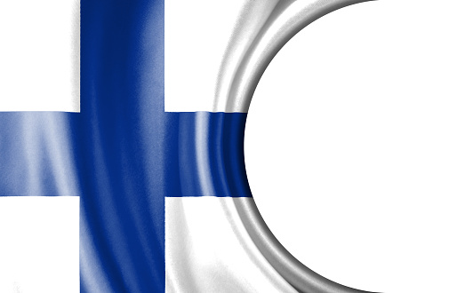 Abstract illustration, Finland flag with a semi-circular area White background for text or images.