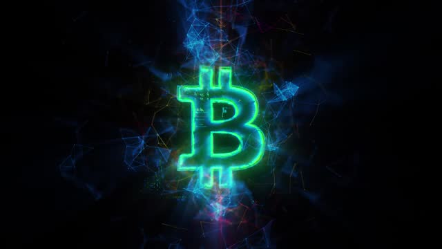 Crypto currency and digital wallets network concept background. The future of e-money payments and transfers. Bitcoin symbol hologram against future tech background. CGI 3D render