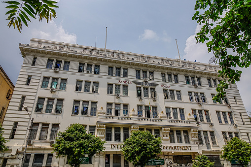 Yangon, Myanmar - Feb 26, 2016. Old buildings in Yangon, Myanmar. Yangon has the highest number of colonial era buildings of all South East Asia.