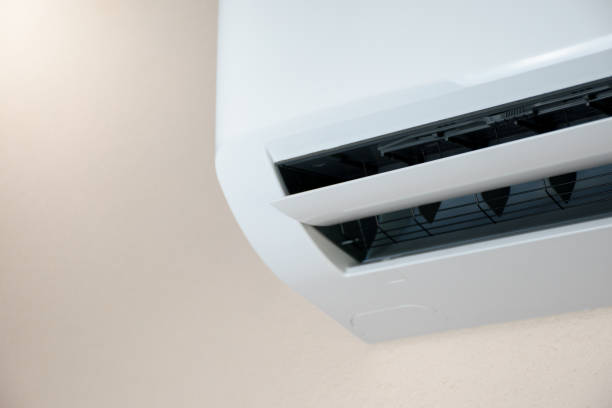 istock Air conditioning and system structure isolated in soft sunlight and cream white blurred background concept of electrical appliances and Inside the house for design. 1806102369