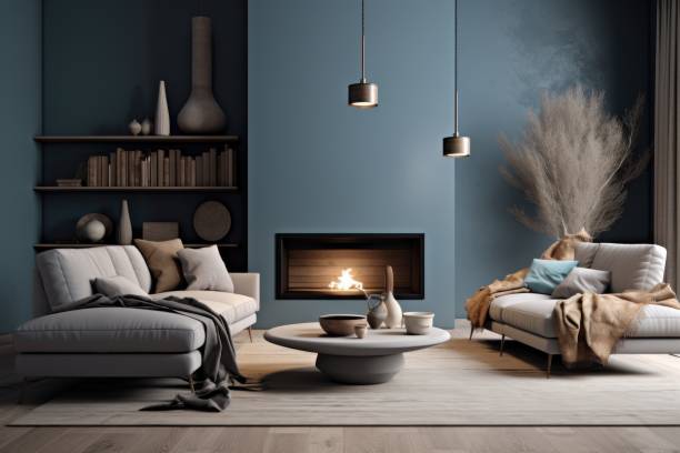 istock a beautiful fireplace and sofa in the living room 1806108839