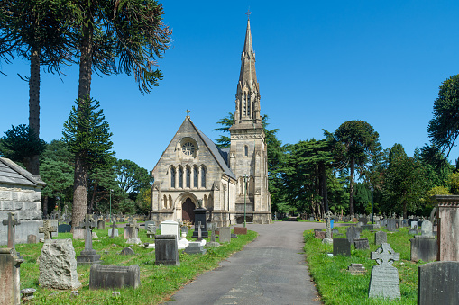 Bournemouth, UK - August 9th 2023: The chapel at the Wimborne Road Cemetery which opened in 1878.