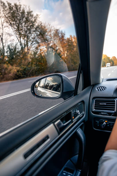 istock Car rear view mirror, view from inside the car. 1806116668