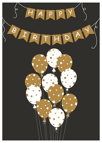 Happy birthday greeting card. Vector illustration of balloons. Hand drawn style.