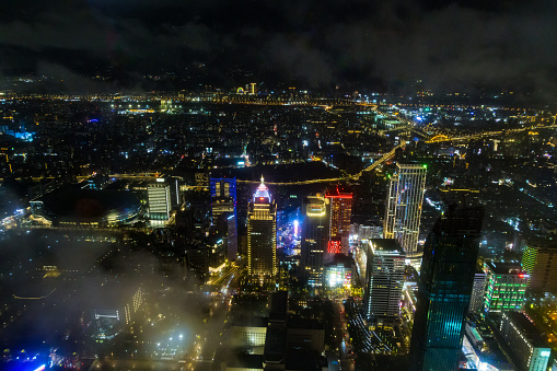 Taiwan's Tallest Skyscraper and Former World's Tallest Building in Taipei, Taiwan  during night cityscape